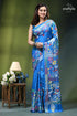 Celestial blue floral design hand embroidered kantha silk saree vibrant blue silk saree adorned 1