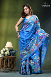 Celestial blue floral design hand embroidered kantha silk saree vibrant blue silk saree adorned 5