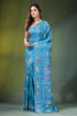 Celestial blue hand embroidered mandala motif silk kantha stitch saree vibrant adorned 1