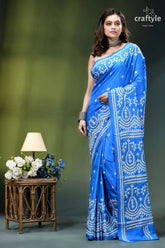 Celestial blue silk gujrati stitch saree - elegant ethnic wear vibrant blue saree intricate white 6