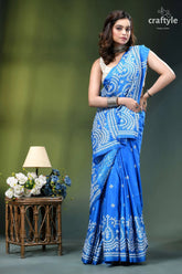 Celestial blue silk gujrati stitch saree - elegant ethnic wear vibrant royal blue saree intricate 4