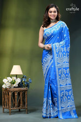 Celestial blue silk gujrati stitch saree - elegant ethnic wear vibrant blue saree intricate white 1