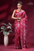 Cerise pink fish motif handcrafted silk kantha stitch saree woman wears vibrant maroon saree 1