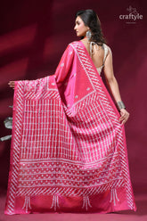 Cerise pink hand kutch embroidered silk saree with mirror detailing vibrant pink saree intricate white 5
