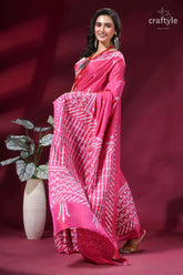 Cerise pink hand kutch embroidered silk saree with mirror detailing vibrant pink saree intricate white 6