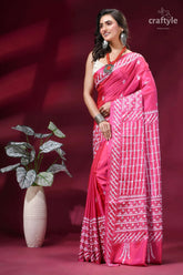 Cerise pink hand kutch embroidered silk saree with mirror detailing vibrant pink saree intricate white 3