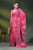 Cerise pink multi-thread floral handmade kantha embroidery silk saree 1