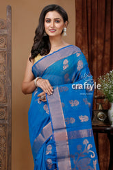 Cerulean blue zari handloom saree - exquisite design for any occasion blue saree silver accents 2