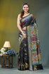 Charcoal black floral motif kantha embroidery silk saree black silk saree vibrant intricate 1