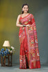 Cherry red multicolor floral handcrafted silk kantha saree vibrant red silk saree adorned 1