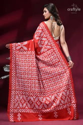 Chili pepper red handmade white thread silk gujrati stitch saree red white embroidered saree intricate 5