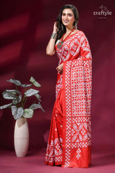 Chili pepper red handmade white thread silk gujrati stitch saree vibrant red saree intricate white 3