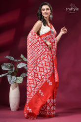 Chili pepper red handmade white thread silk gujrati stitch saree red white embroidered saree intricate 4