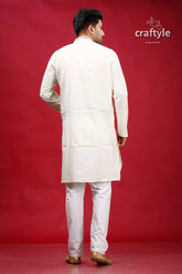 Chrome white multicolor hand embroidered kantha mens kurta man cream-colored long-sleeved subtle 5