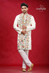 Chrome white multicolor hand embroidered kantha mens kurta man colorful 1
