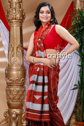 Cinamon brown & red handloom cotton saree woman red brown saree 2