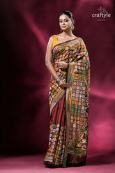 Cinnamon brown hand embroidery blended bangalore kantha silk saree woman patterned saree 3