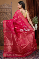 Claret Red Handloom Saree with Zari Work - Elegant Indian Ethnic Wear-Craftyle