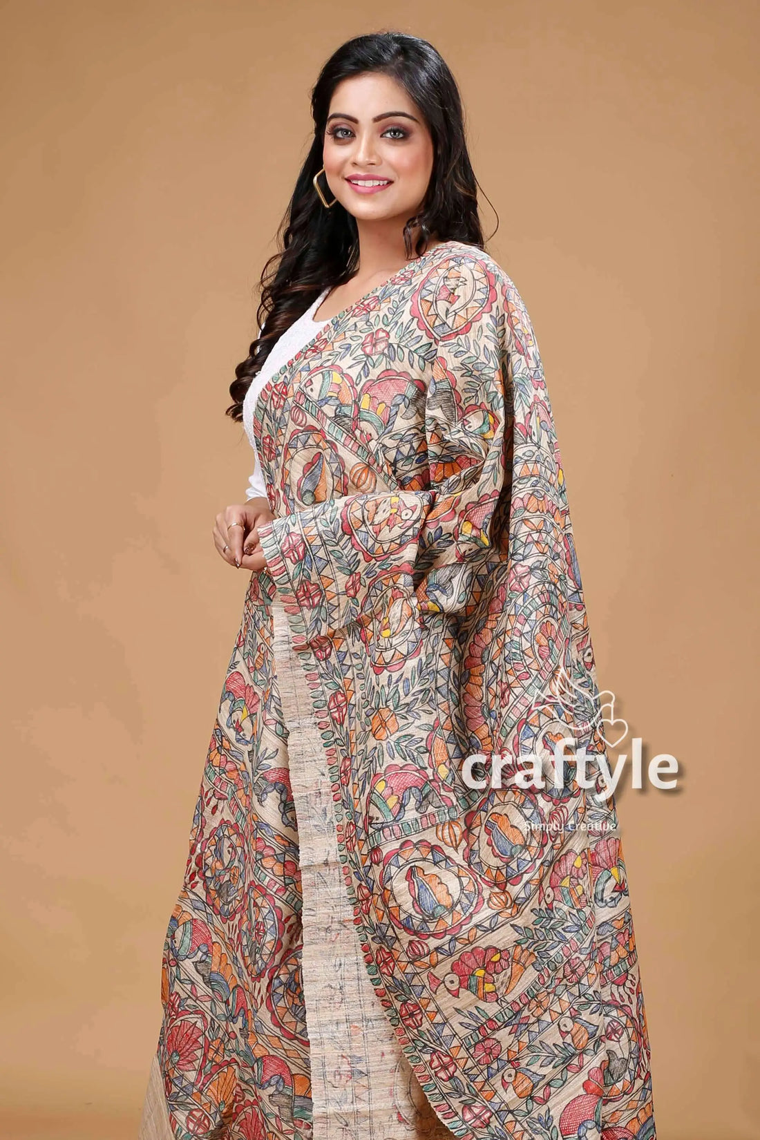 Classic madhubani hand painted dupatta woman draped patterned shawl 2