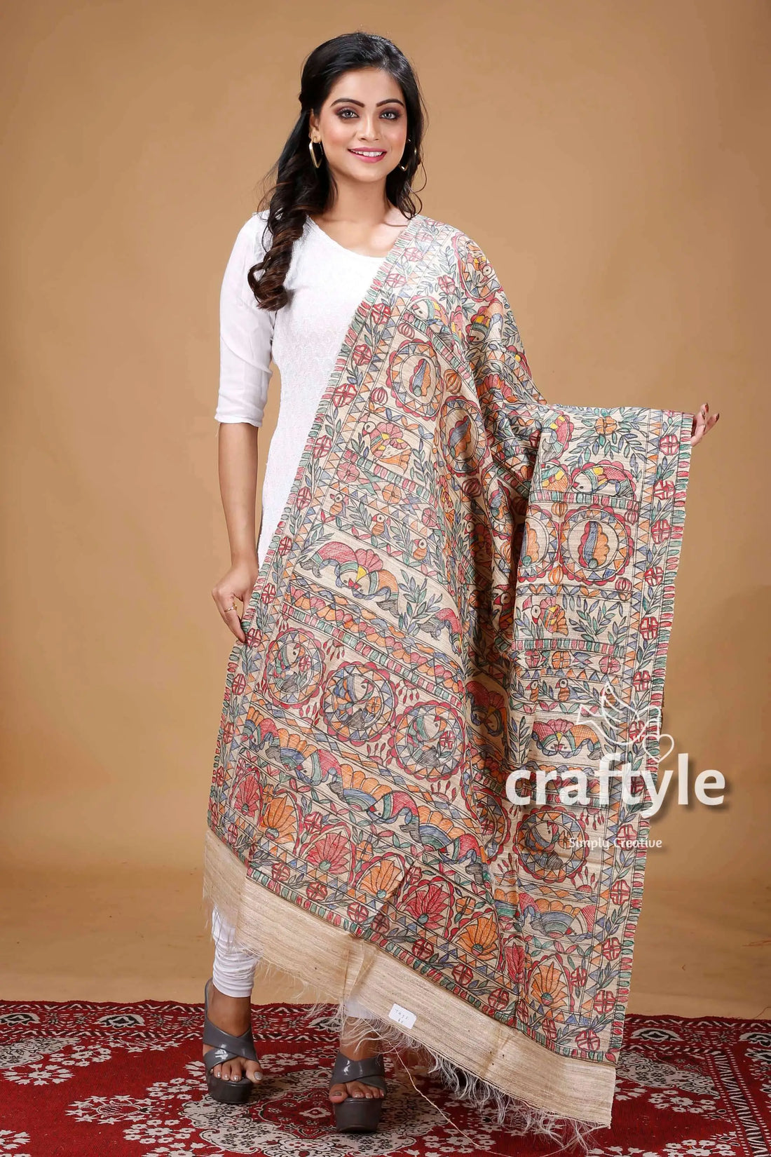 Classic madhubani hand painted dupatta woman patterned shawl 1