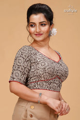 Classic spanish grey dabu print blouse - pure cotton woman brown printed blouse red 4