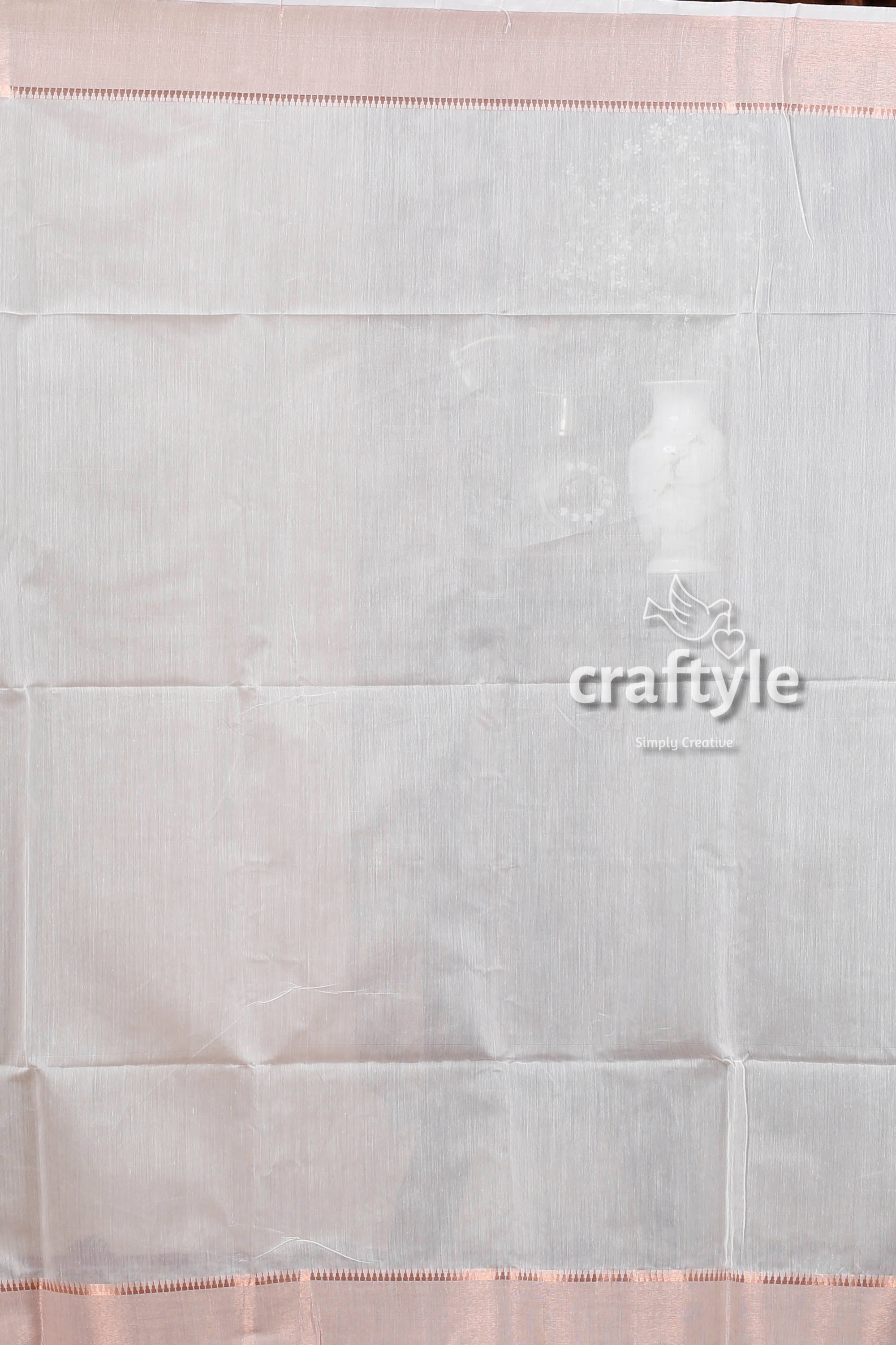 Classic Tasman White Handloom Saree with Zari Work - Elegant and Timeless-Craftyle