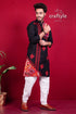 Coal black & red hand embroidered kantha stitch mens kurta men’s white 1