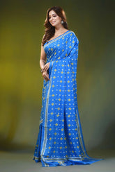 Cobalt blue ethnic motif handcrafted silk kutch work saree 3