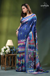 Cobalt blue premium hand kantha embroidery silk saree vibrant blue silk saree adorned 4