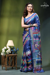 Cobalt blue premium hand kantha embroidery silk saree vibrant blue silk saree adorned 6