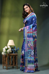 Cobalt blue premium hand kantha embroidery silk saree vibrant blue silk saree adorned 3