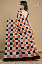 Cocoa brown and black hand batik mulberry pure silk saree - 6