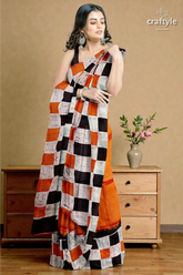 Cocoa brown and black hand batik mulberry pure silk saree - 5