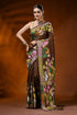 Coffee brown hand embroidered silk kantha saree with leaf floral motif 1