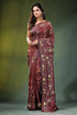 Coffee brown lotus motif handcrafted silk kantha saree maroon adorned intricate 1