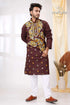 Coffee brown multithread design kantha cotton punjabi for men maroon kurta intricate gold white 1
