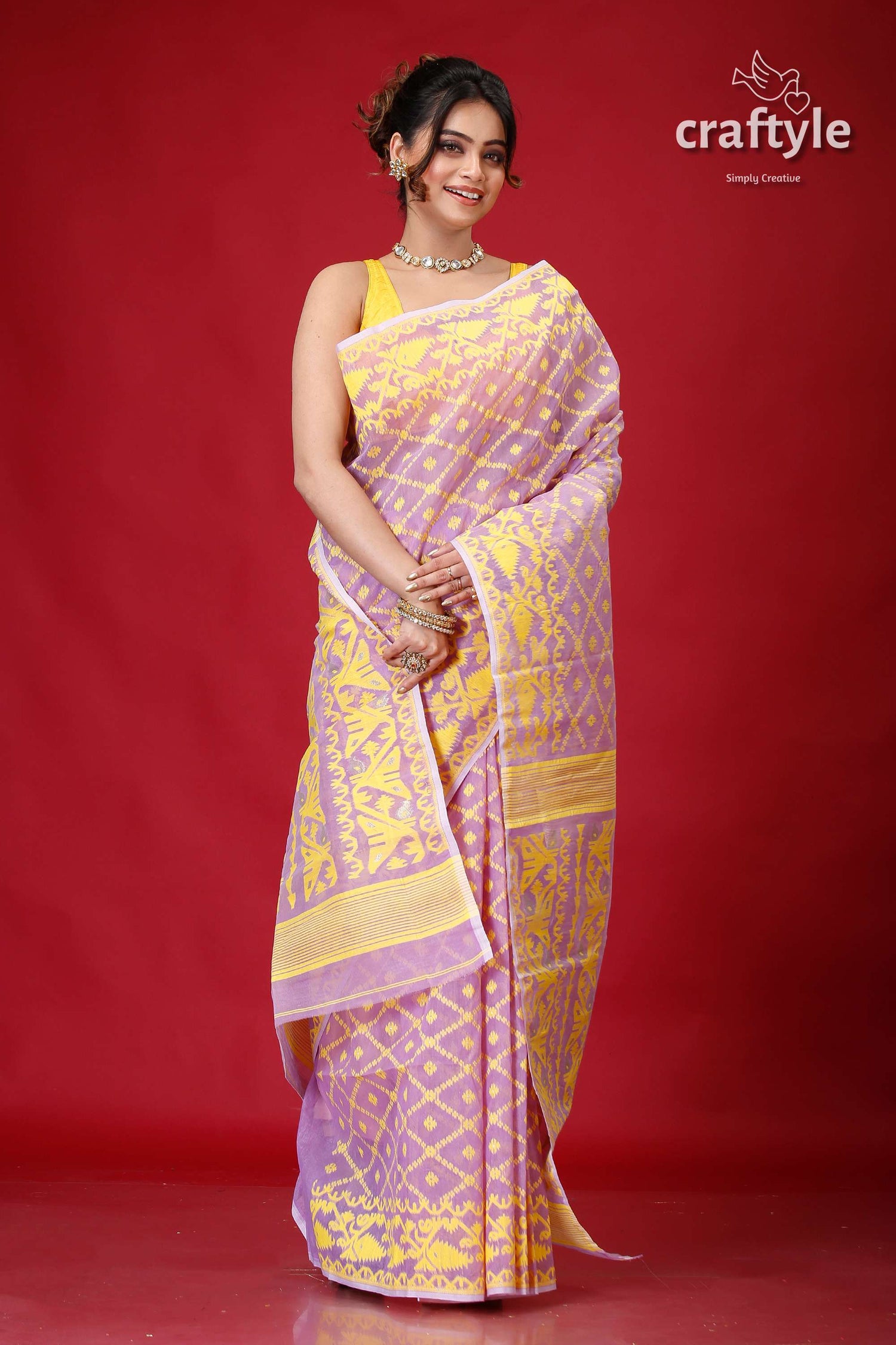 Cold Purple Classic Jamdani Saree-Craftyle