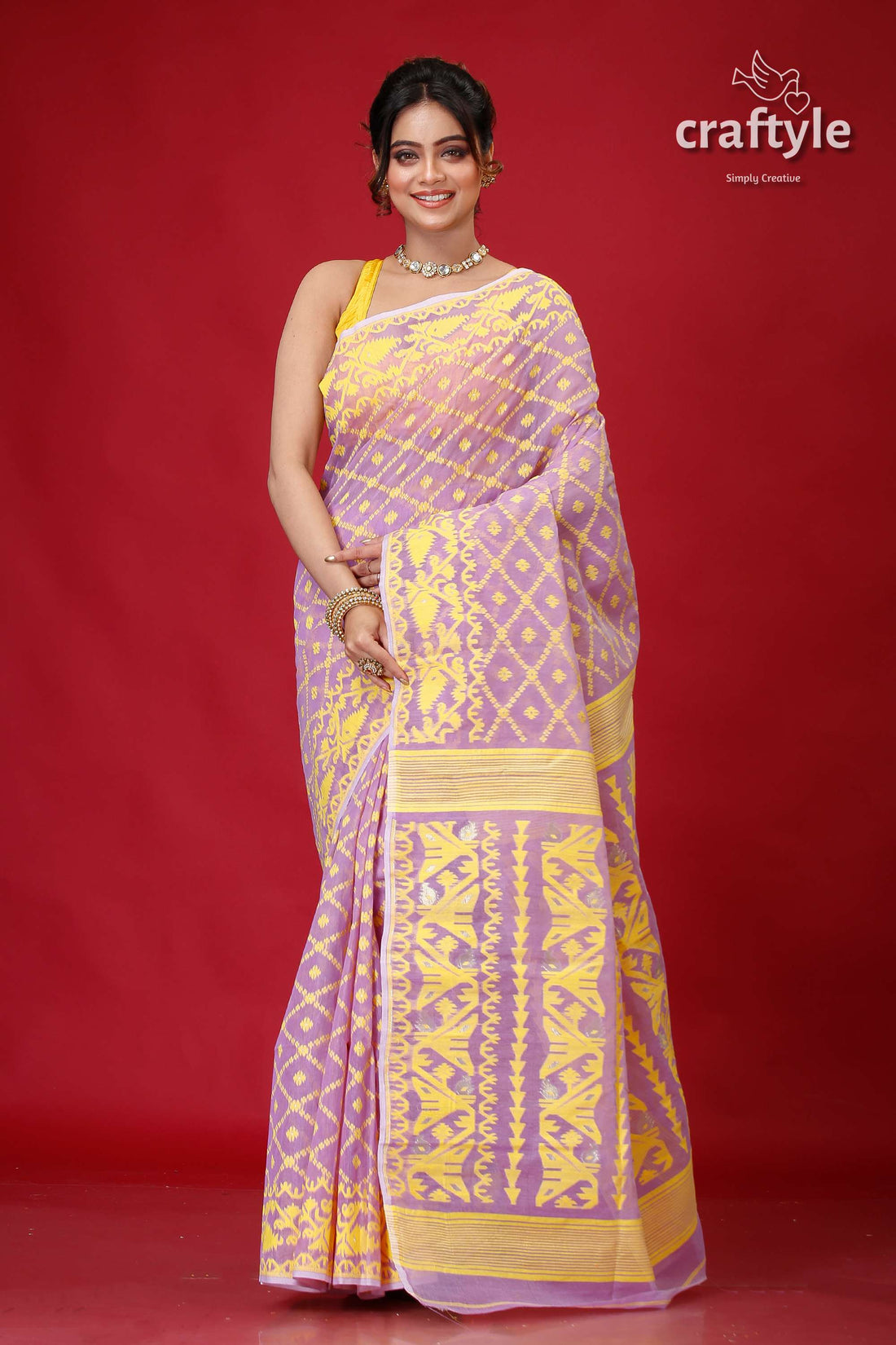 Cold Purple Classic Jamdani Saree-Craftyle