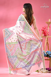 Colorful kutch work white silk embroidered saree white saree colorful embroidered patterns 5