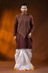 Congo brown floral kantha stitch cotton kurta for men - reverse 1