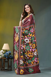 Congo brown multicolor floral silk kantha work saree maroon silk saree adorned vibrant 3