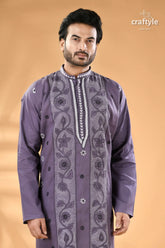 Cool grey kantha embroidery cotton kurta panjabi for men men’s embroidered purple cotton kurta 2