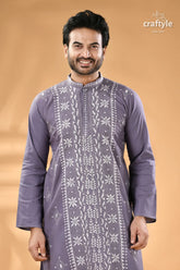 Cool grey kantha work men’s cotton kurta men’s light purple kurta white 6