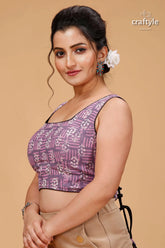 Cool grey & pink dabu print blouse - pure cotton woman sleeveless purple patterned crop 3