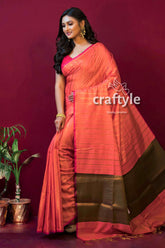 Coral Pink Semi Silk Paithani Saree for Women - Craftyle