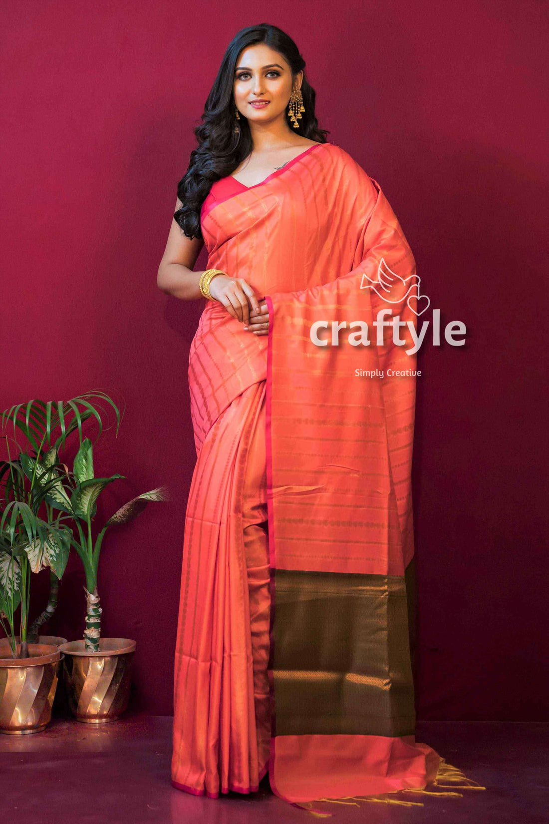 Designer Soft Mulberry Silk Weaving Saree In Peach