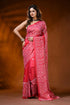 Coral red silk saree with wavy kutch embroidery design - mirror work 1