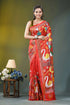 Coral red swan motif handcrafted silk kantha saree vibrant red sari adorned colorful 1
