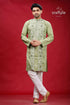Coriander green kantha work cotton mens kurta panjabi man sage embroidered 1
