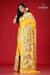 Corn Yellow Floral Designer Kantha Silk Saree - Craftyle